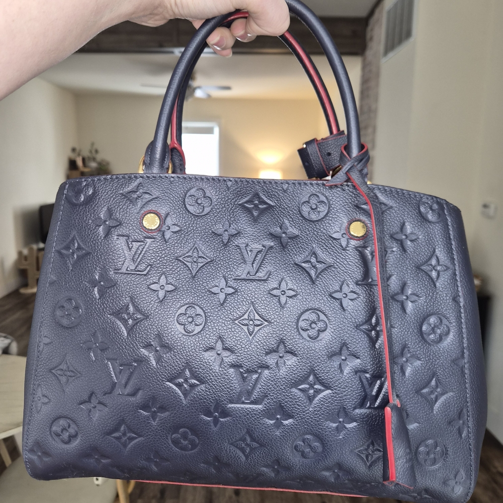 Louis Vuitton Navy Blue Embossed Leather Handbag